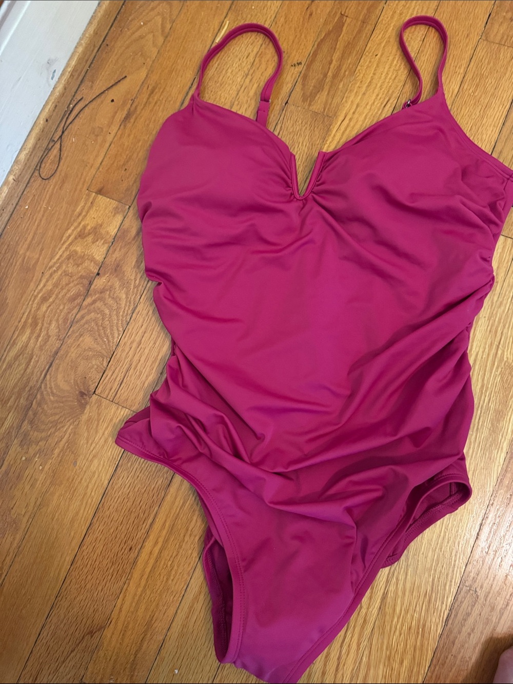 Time and Tru Magenta Girls' One-Piece Swimsuit with V-Notch